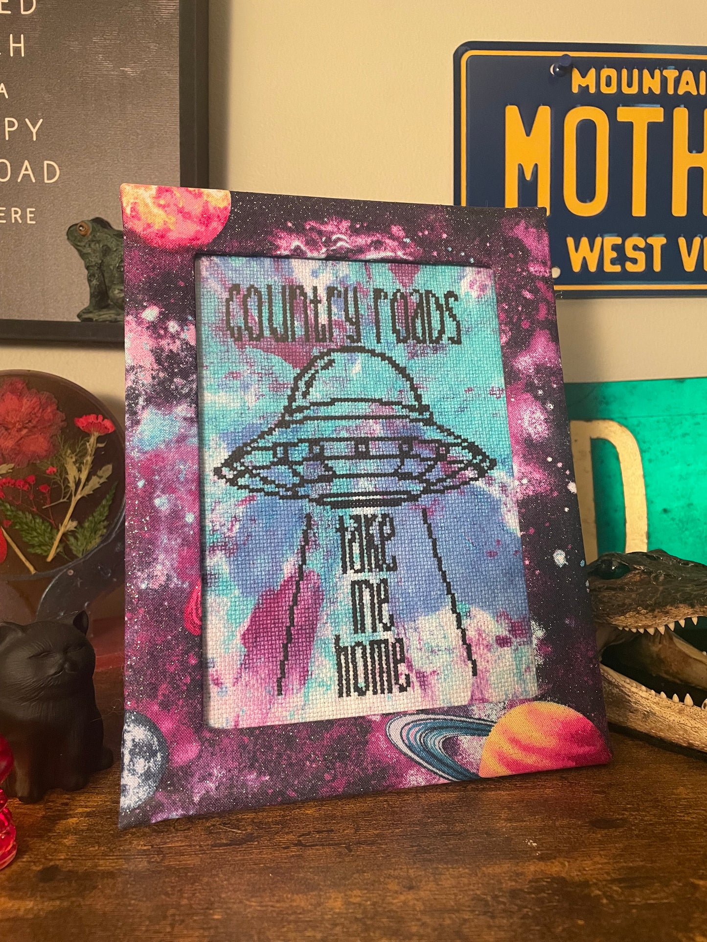 Cross Stitch Tie Dye Country Roads UFO Framed