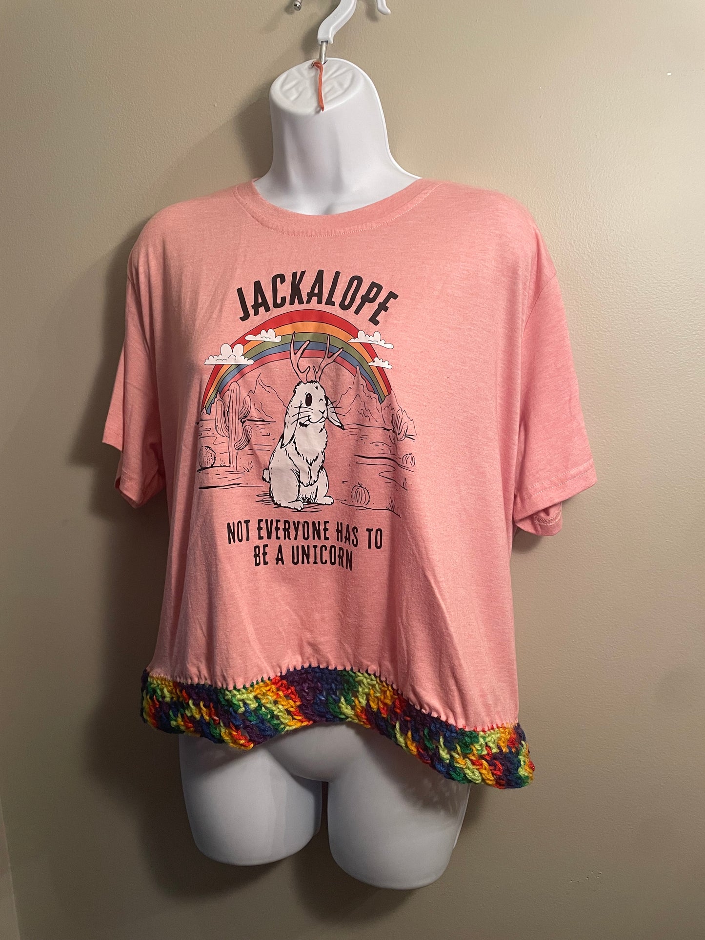 Cryptid Thrifted Upcycled Rainbow Jackalope Tee Size 2XL