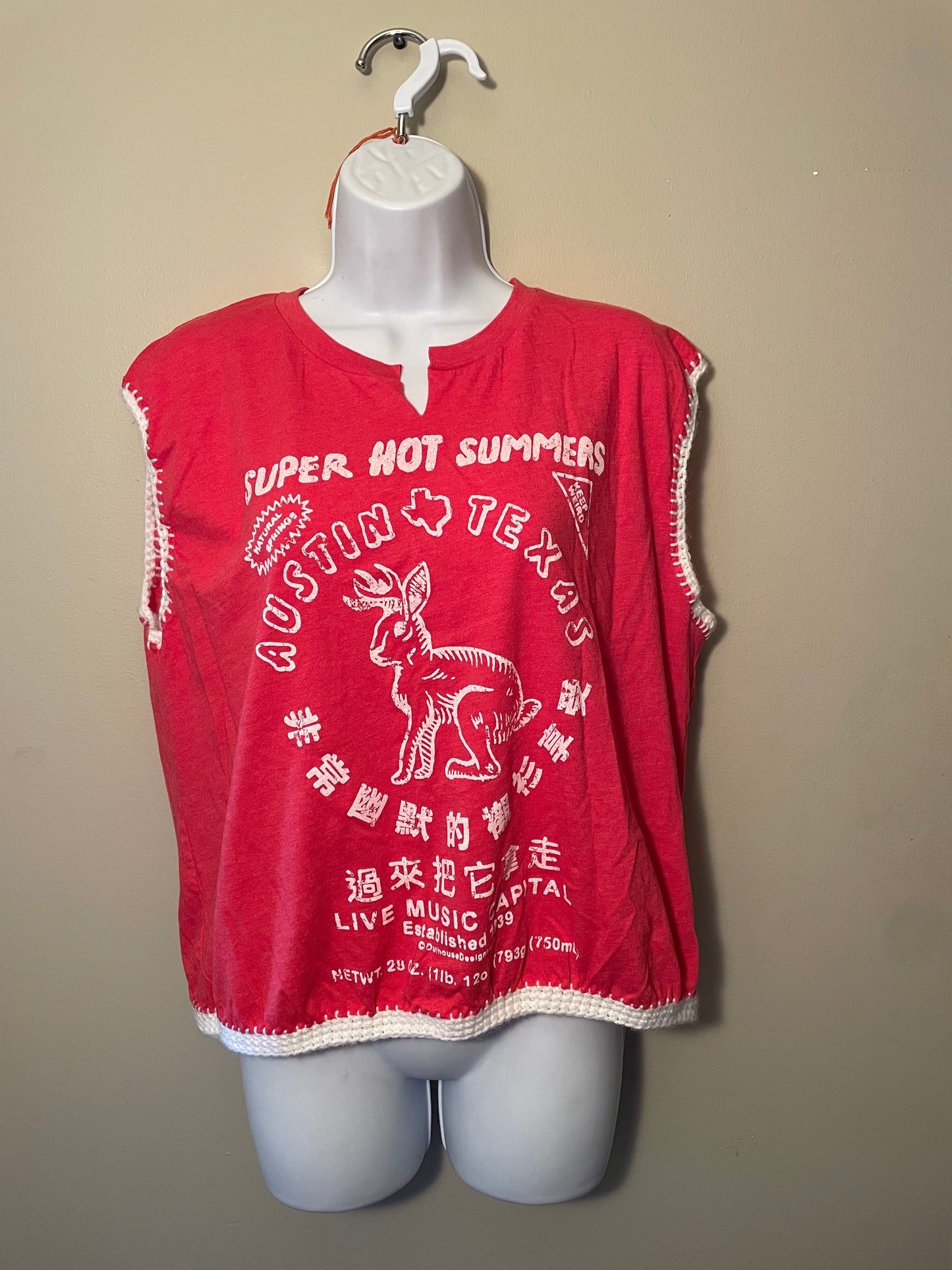 Cryptid Thrifted Upcycled Austin TX Jackalope Crop Tank Size XL