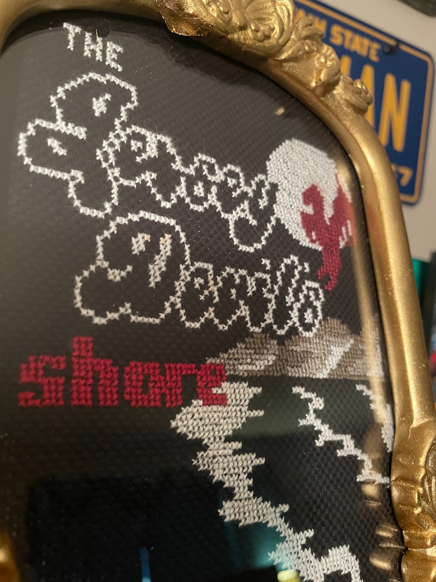 Cross Stitch “The Jersey Devil’s Shore” in Vintage Style Frame
