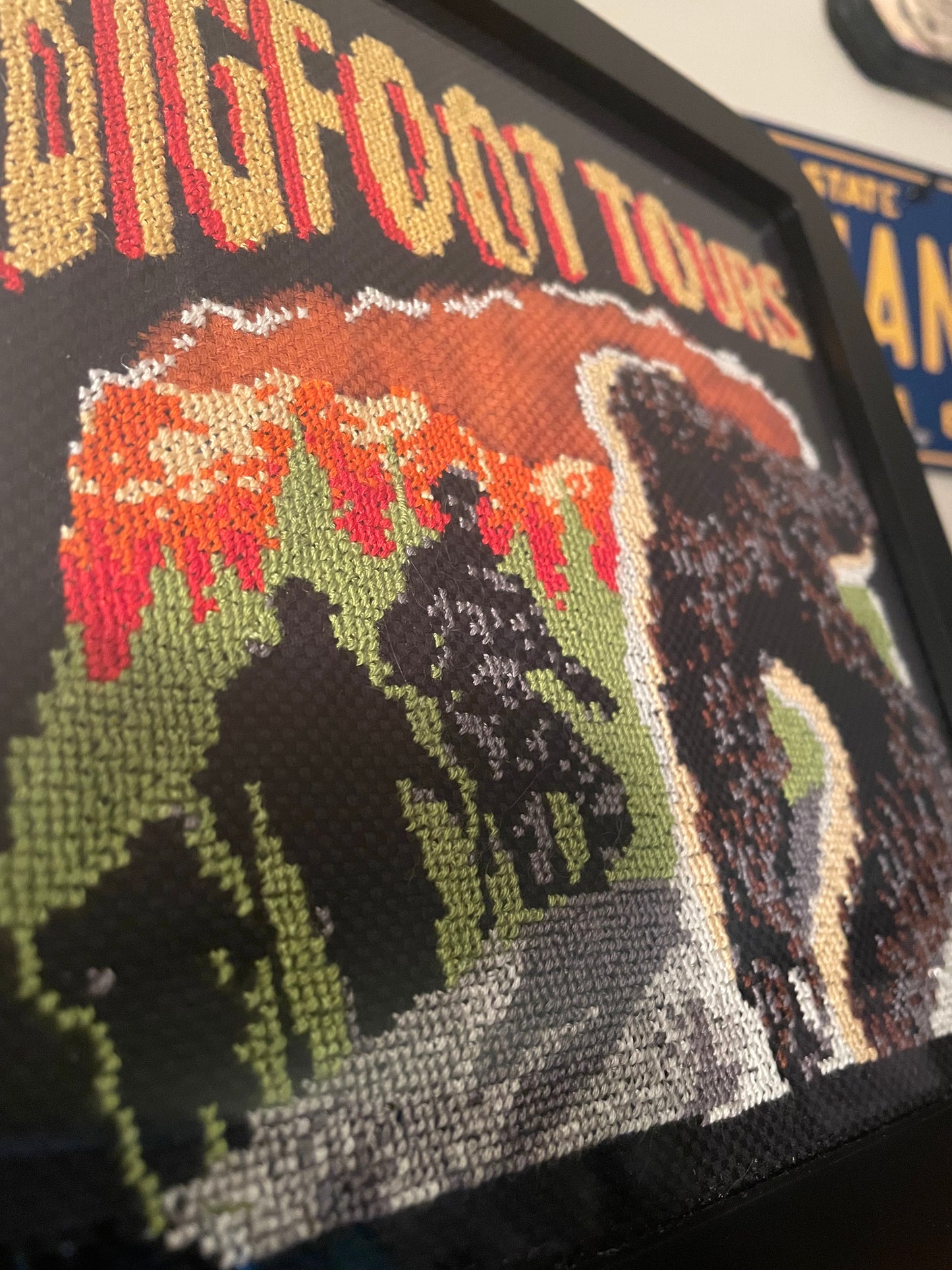 Cross Stitch Bigfoot Tours Framed
