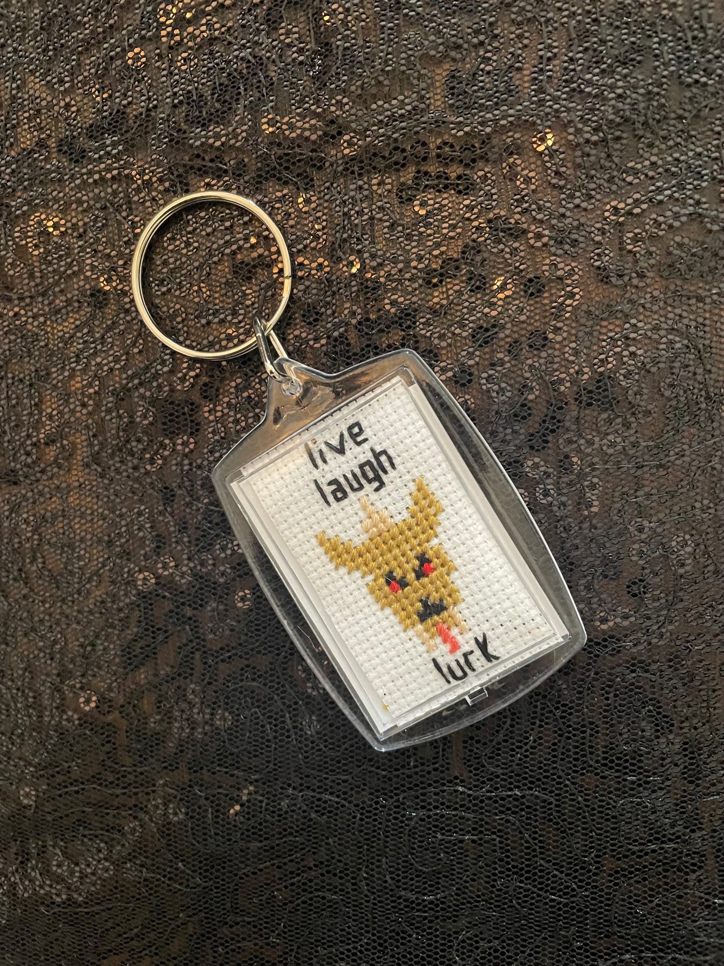 Cross Stitch Live Laugh Lurk Cryptid Keychains