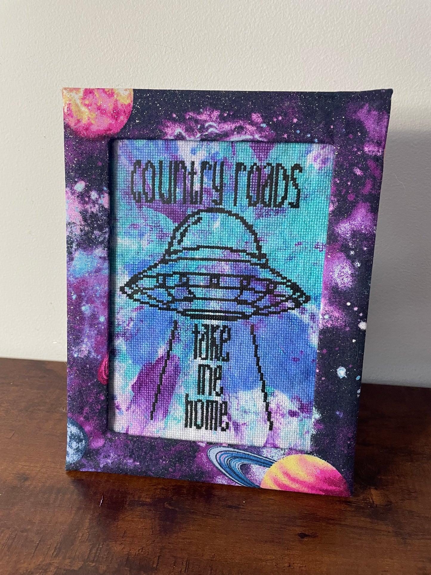 Cross Stitch Tie Dye Country Roads UFO Framed