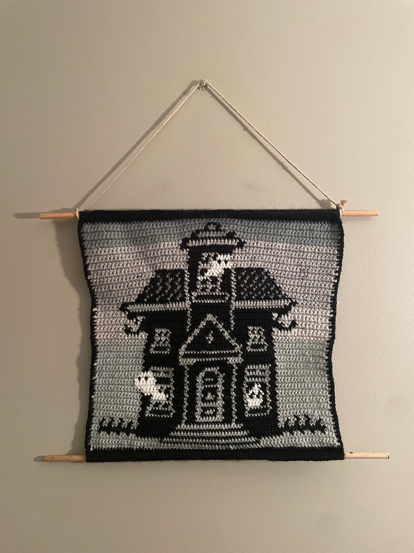 Crochet Haunted House Hanging Tapestry