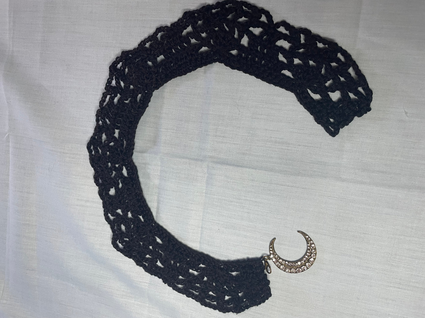 Crochet Black Collar with Moon Pendant Clasp