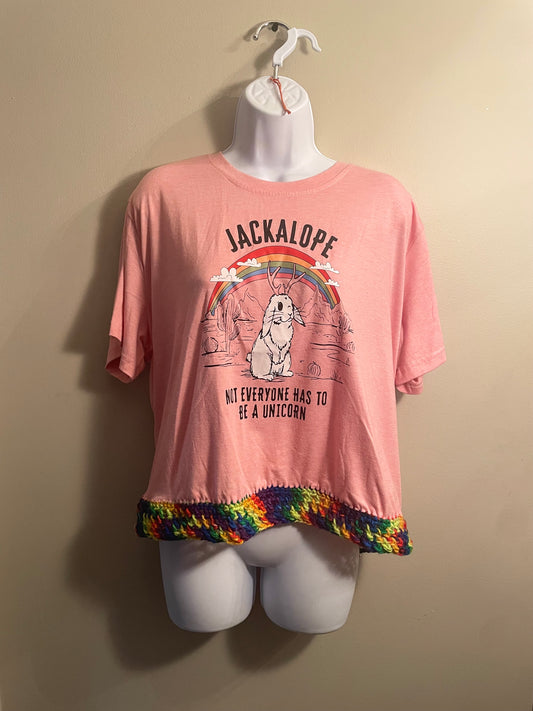 Cryptid Thrifted Upcycled Rainbow Jackalope Tee Size 2XL