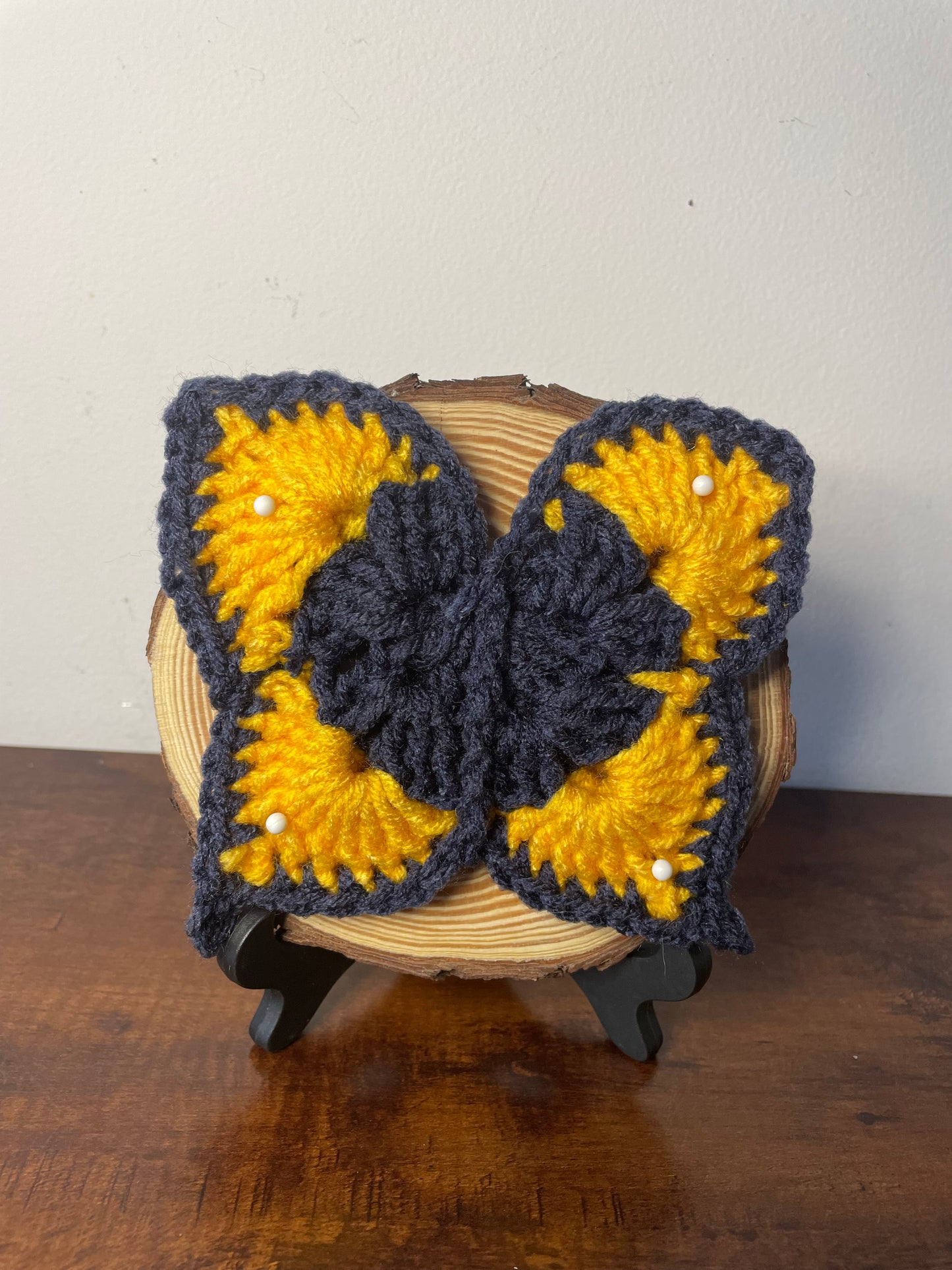 Crochet Pinned Butterflies on Wood