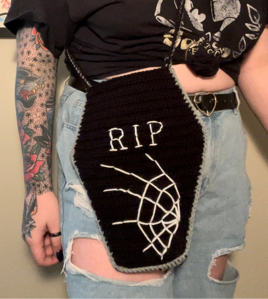 Crochet Coffin Bag, Fabric Lined
