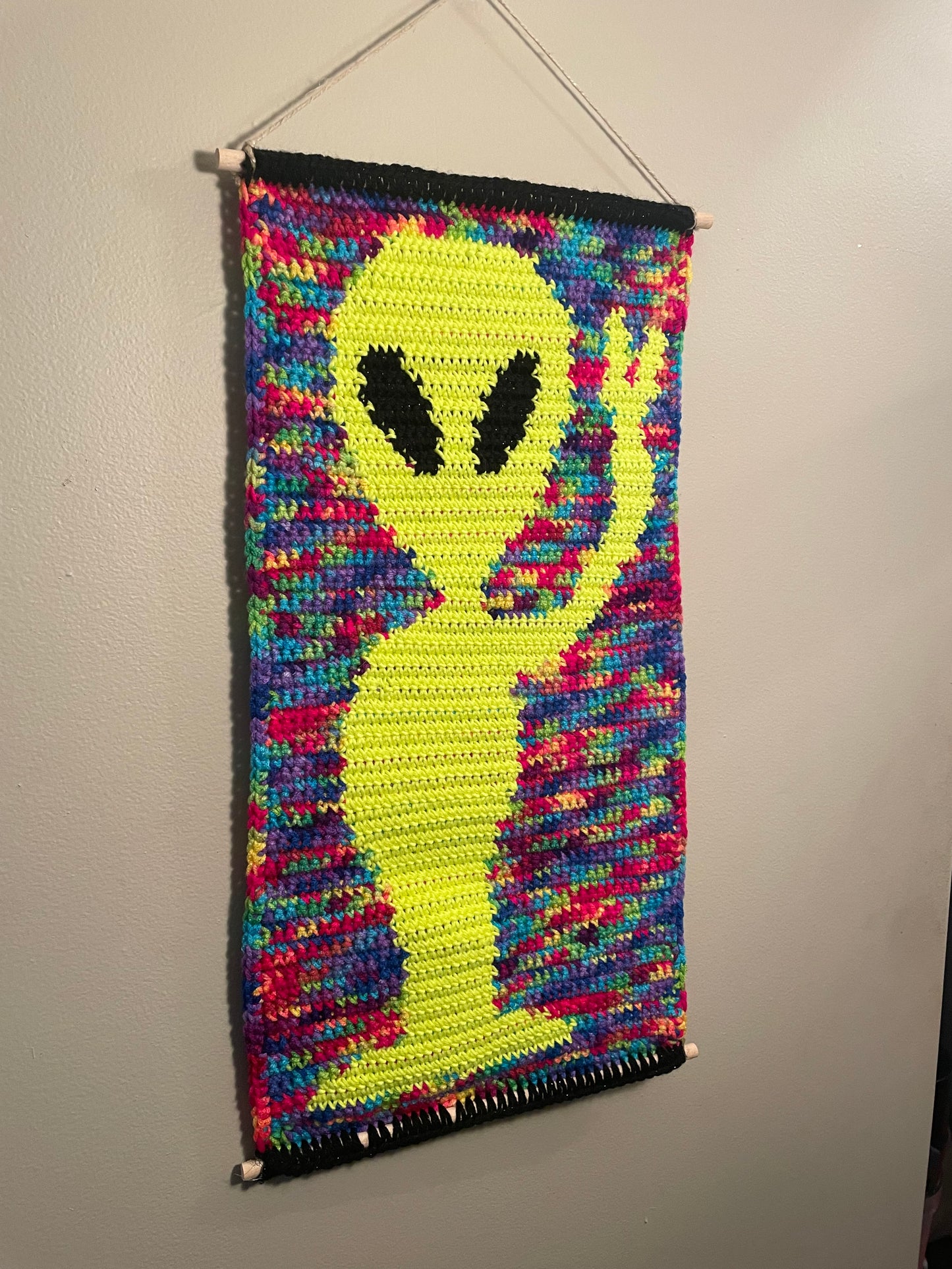 Crochet Rainbow Alien Hanging Tapestry