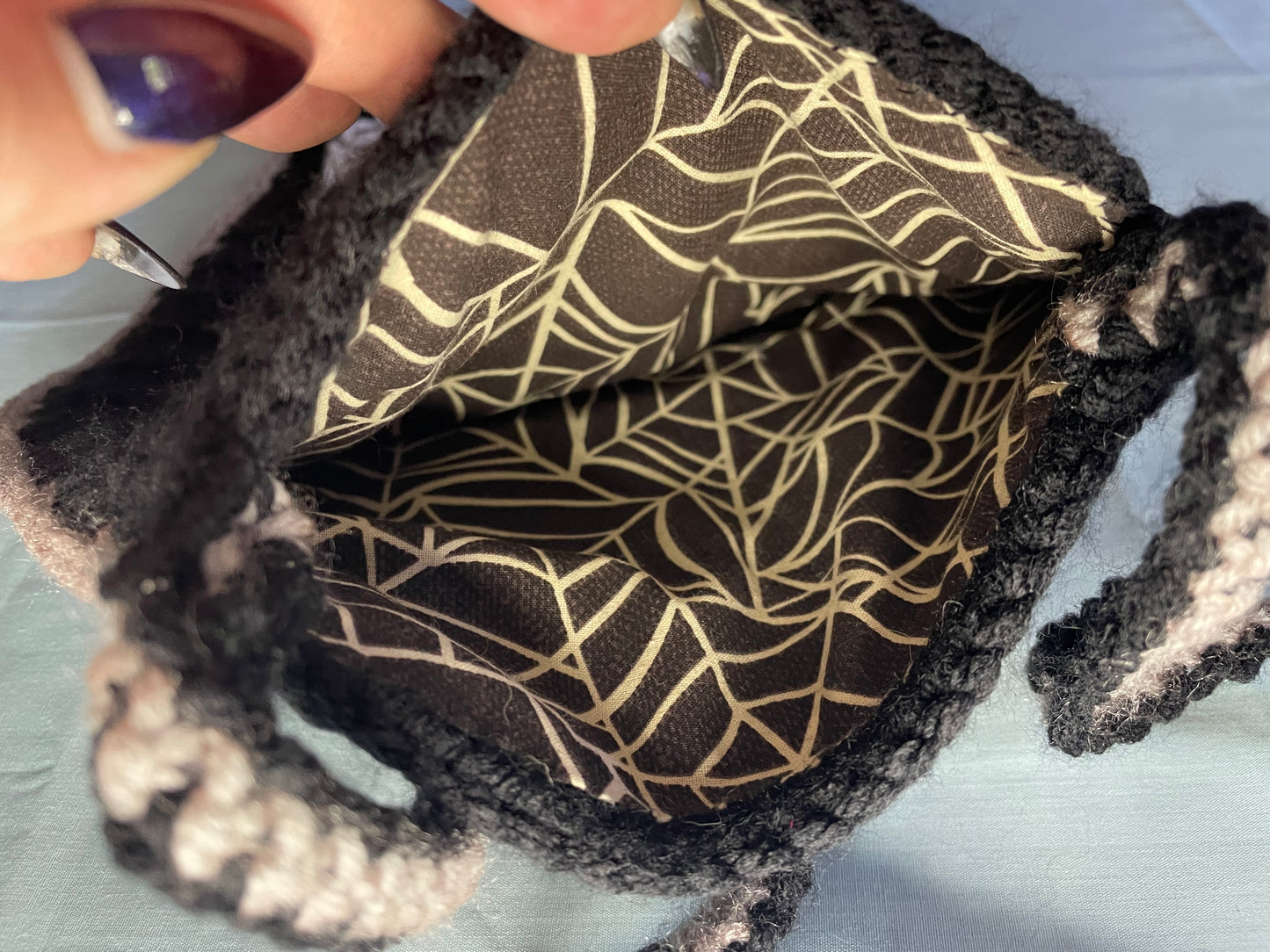 Crochet Coffin Bag, Fabric Lined