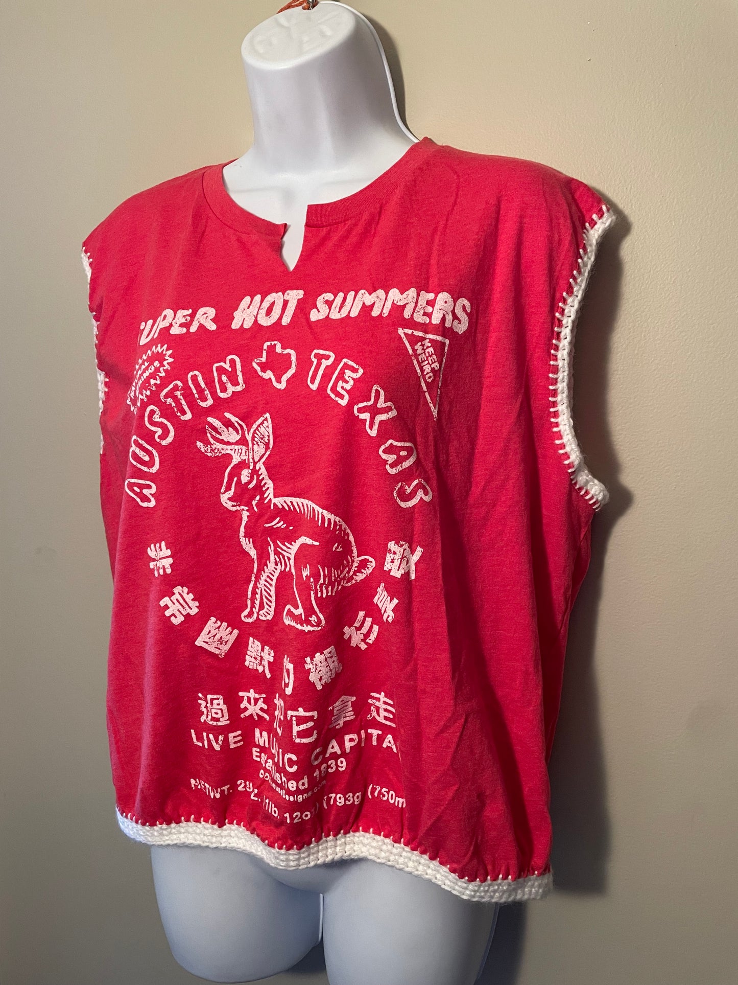 Cryptid Thrifted Upcycled Austin TX Jackalope Crop Tank Size XL