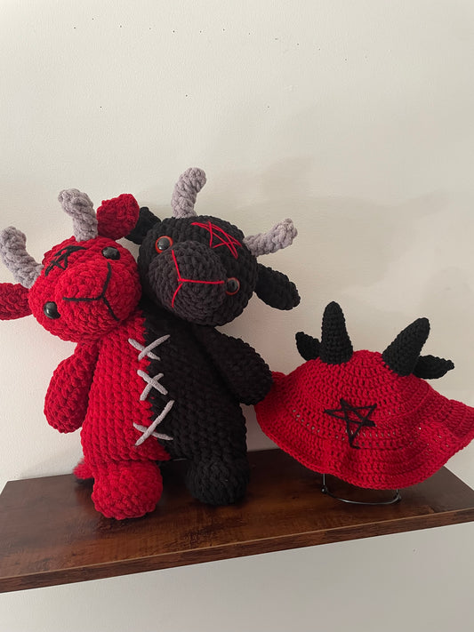 Crochet Two Headed Baphomet and Bucket Hat Set