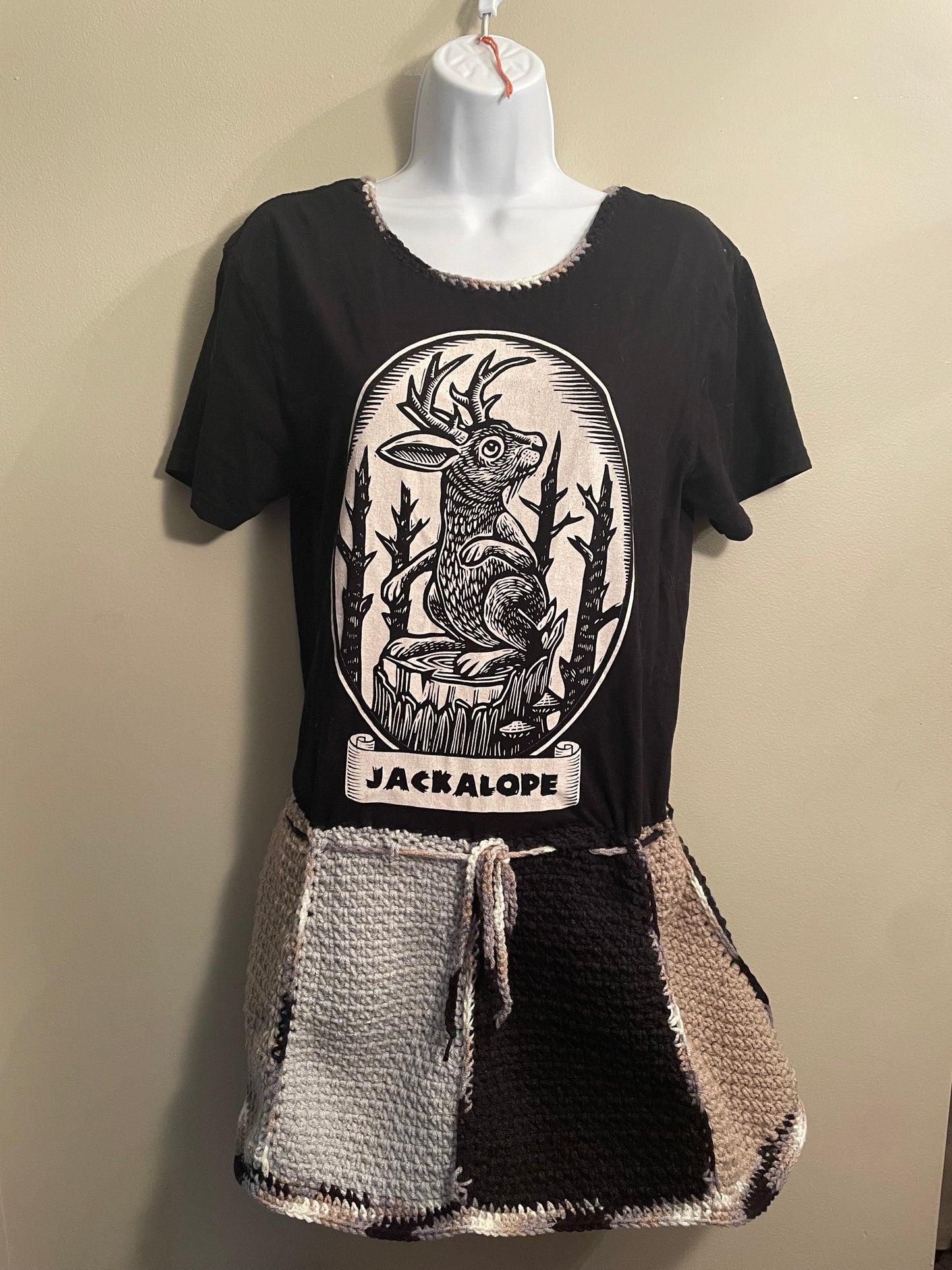 Cryptid Thrifted Upcycled Jackalope Tshirt Dress Size Small