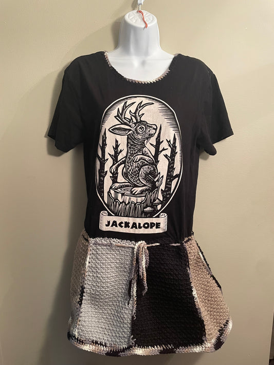 Cryptid Thrifted Upcycled Jackalope Tshirt Dress Size Small