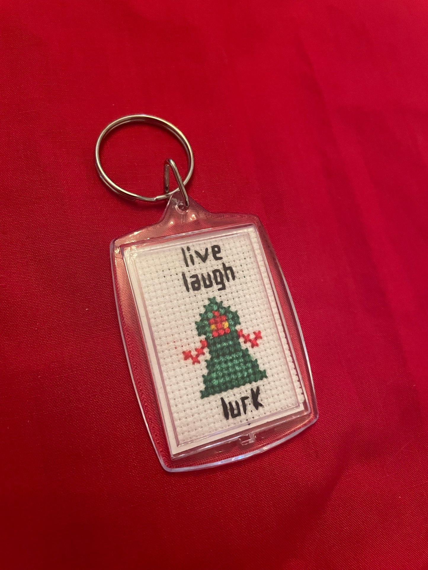Cross Stitch Live Laugh Lurk Cryptid Keychains
