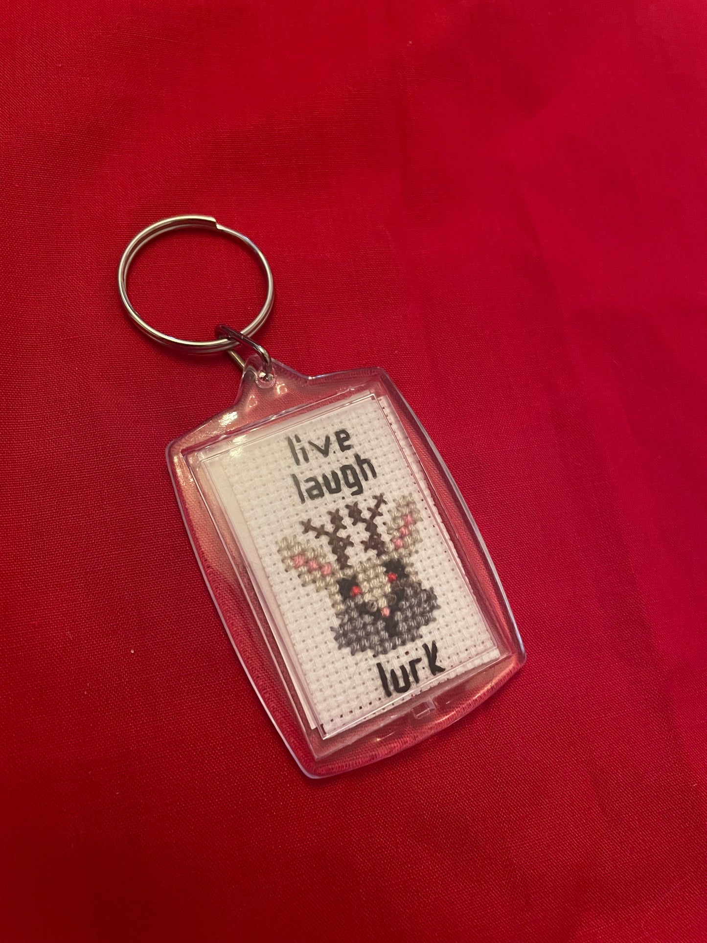 Cross Stitch Live Laugh Lurk Cryptid Keychains