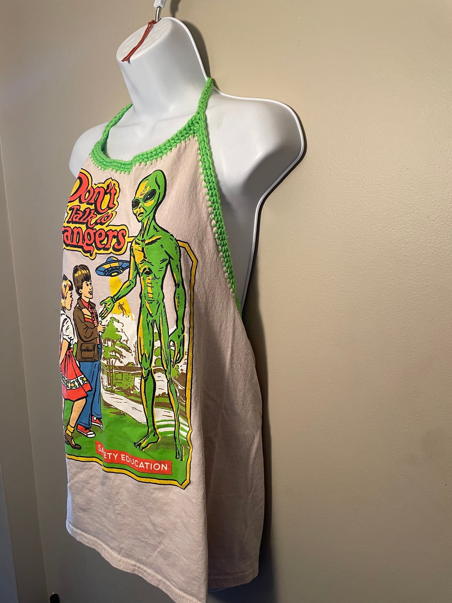 Cryptid Thrifted Upcycled Don’t Talk To Strangers Halter Top Size M/L