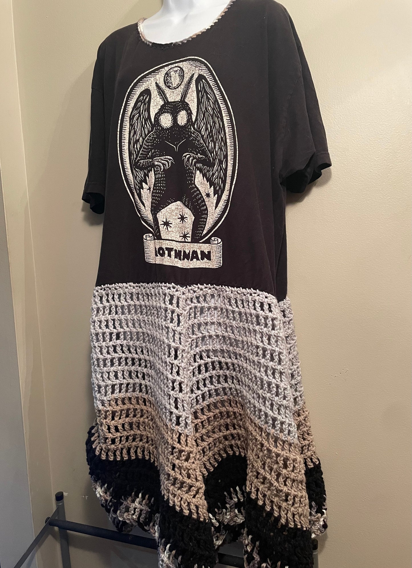 Cryptid Thrifted Upcycled Mothman Tshirt Dress Size 2XL