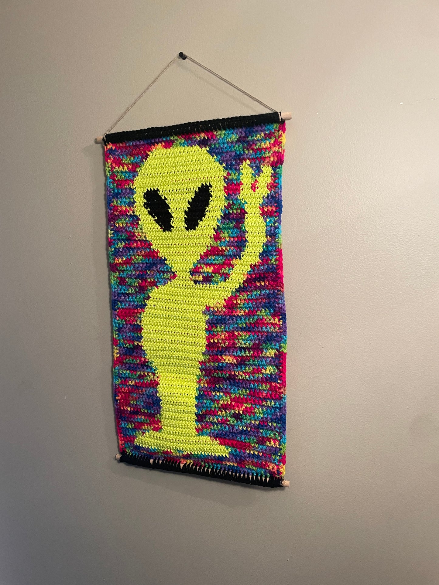 Crochet Rainbow Alien Hanging Tapestry