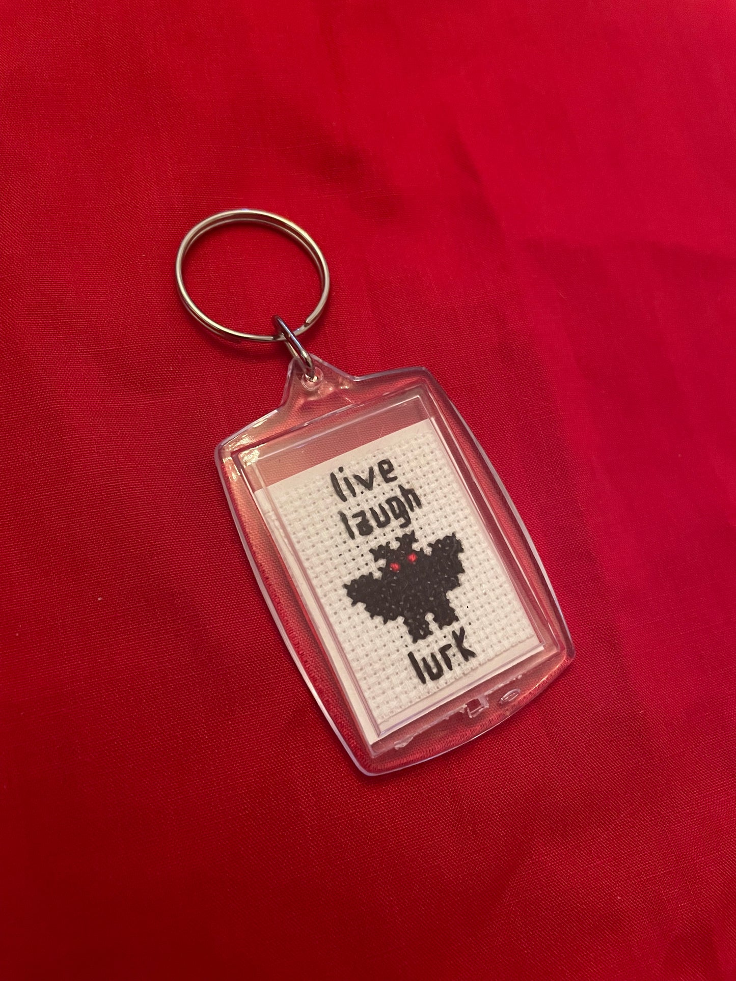 Cross Stitch Live Laugh Lurk Cryptid Keychains