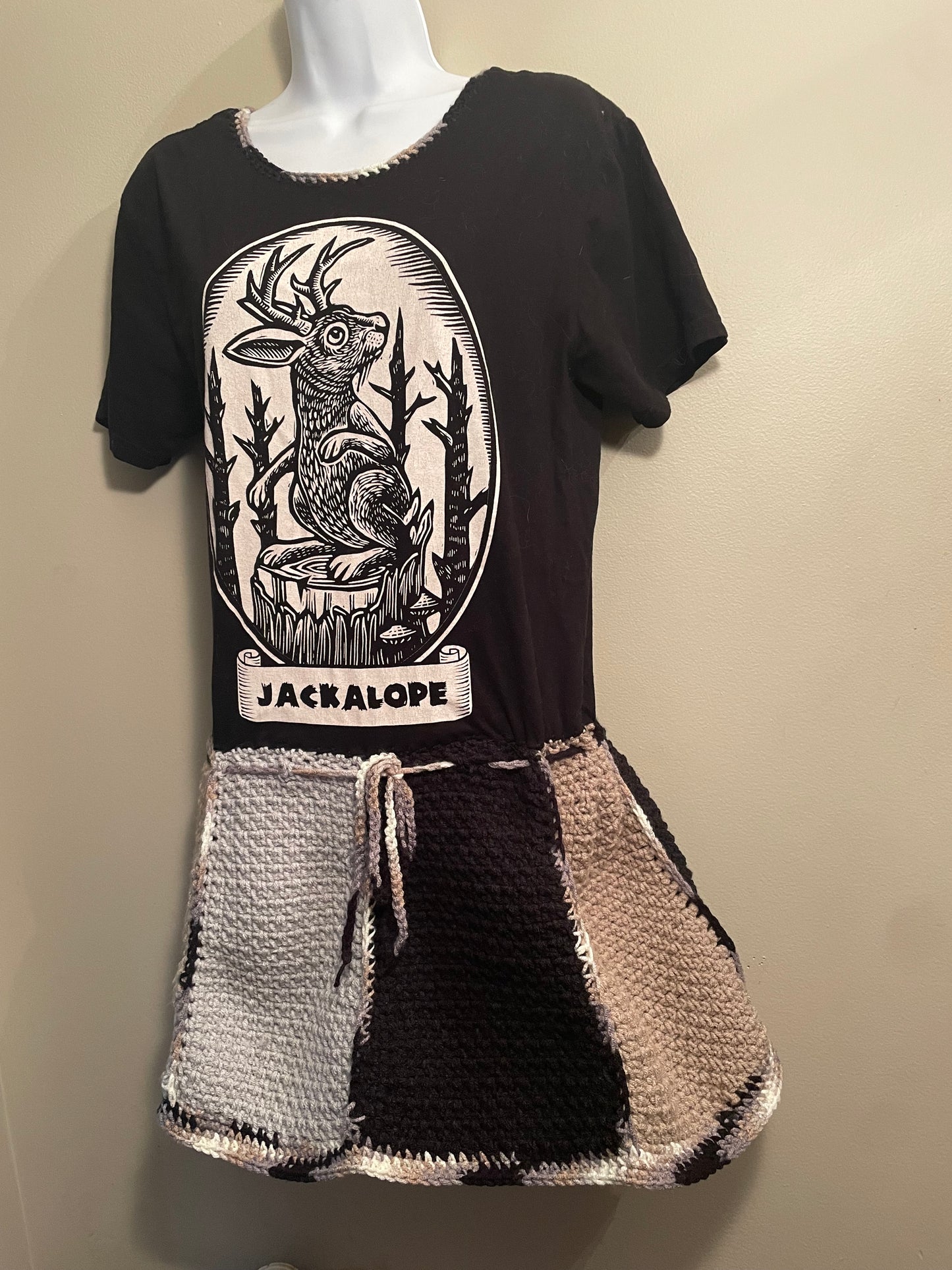 Cryptid Thrifted Upcycled Jackalope Tshirt Dress Size Small