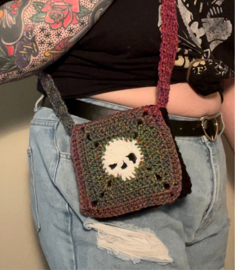Crochet Skull Mini Messenger Bag