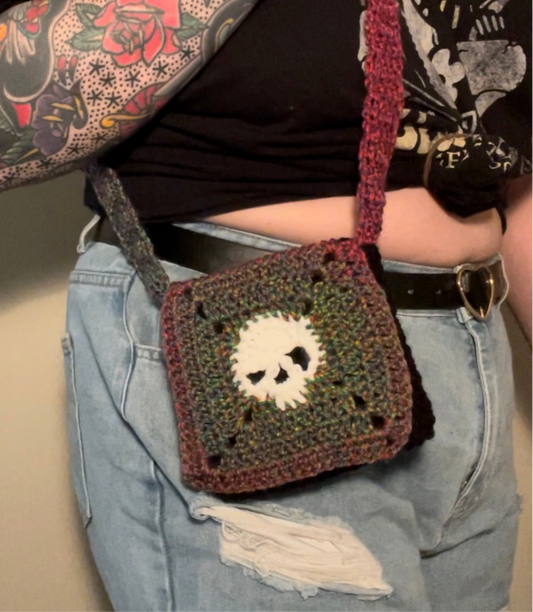 Crochet Skull Mini Messenger Bag