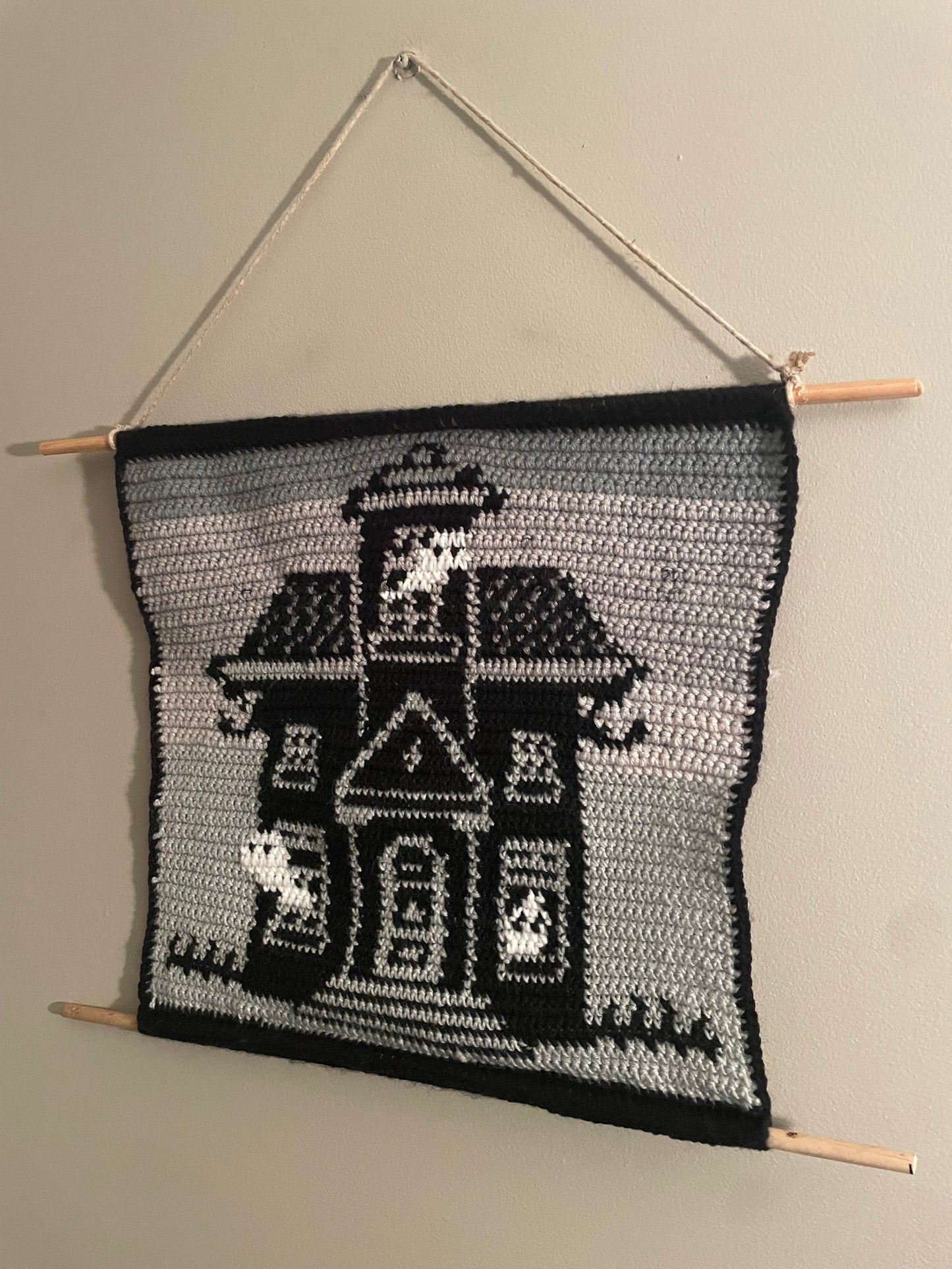 Crochet Haunted House Hanging Tapestry