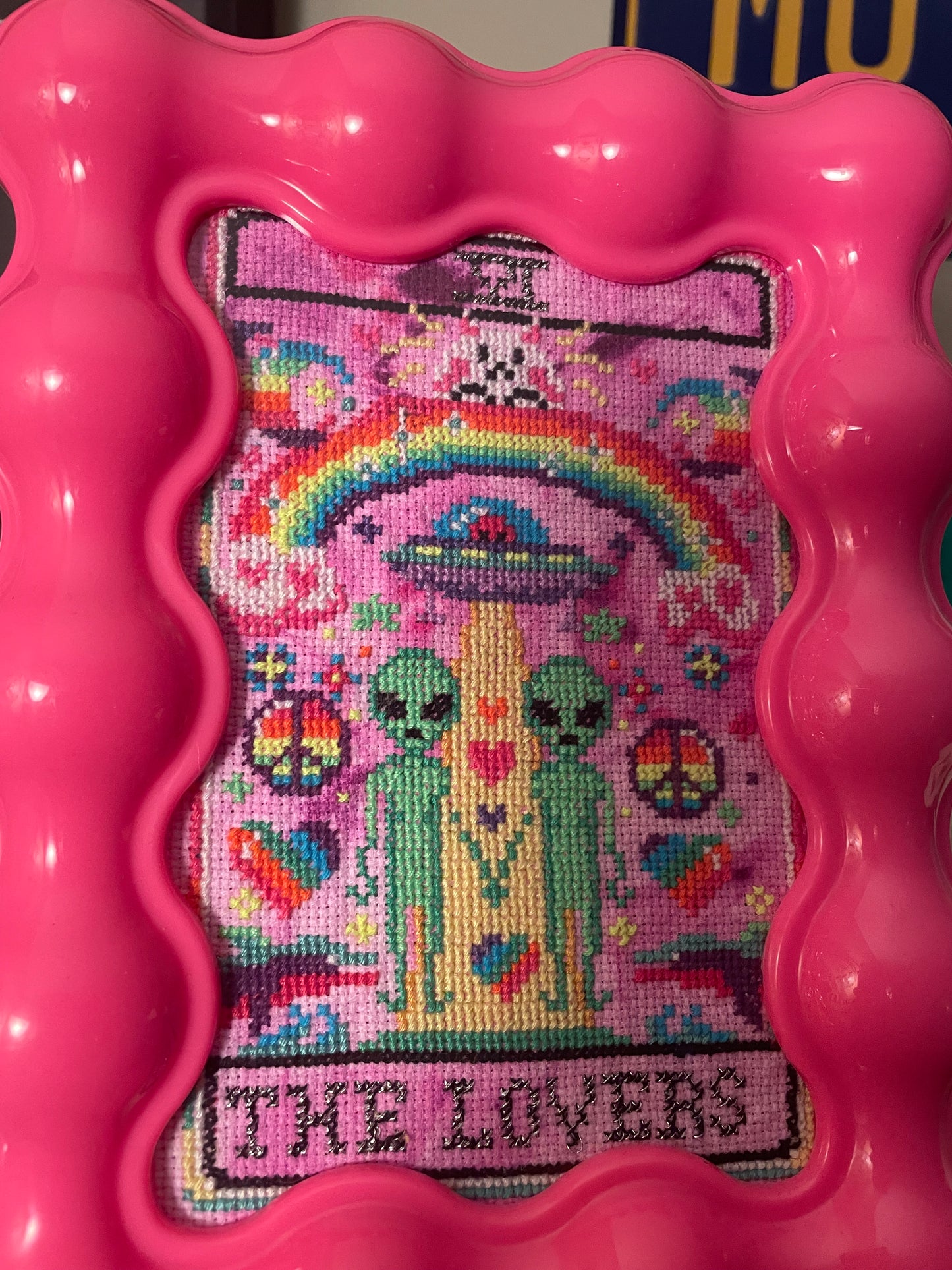 Cross Stitch Tie Dye Y2K Alien Tarot Framed