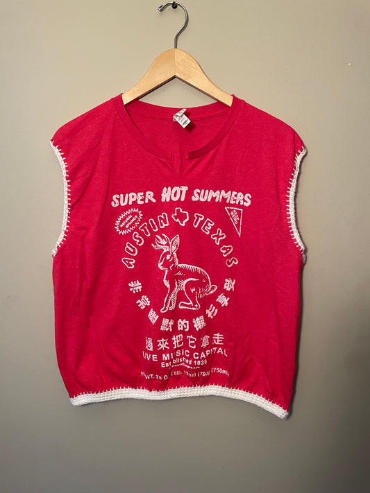 Cryptid Thrifted Upcycled Austin TX Jackalope Crop Tank Size XL