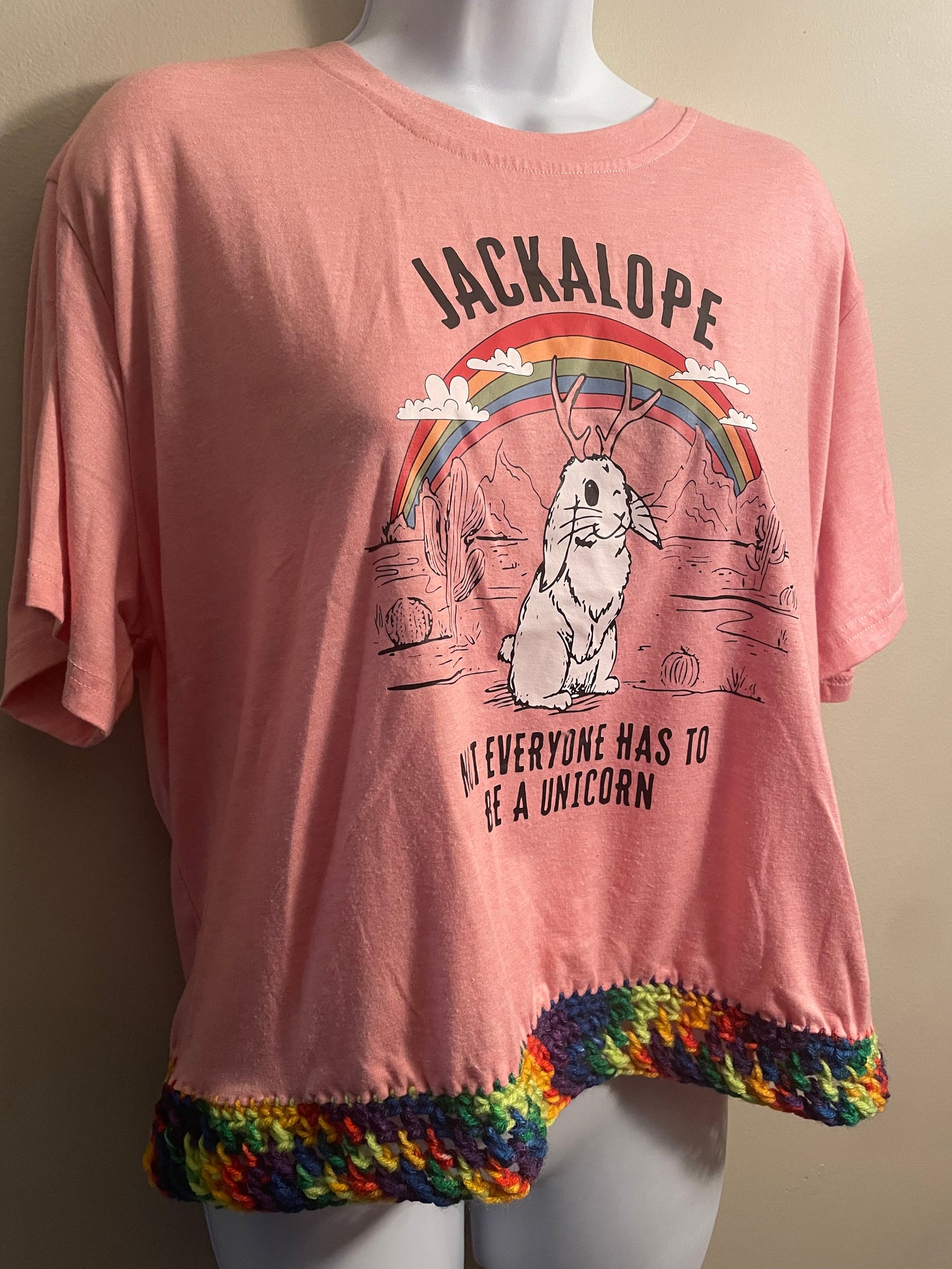 Cryptid Thrifted Upcycled Rainbow Jackalope Tee Size 2XL