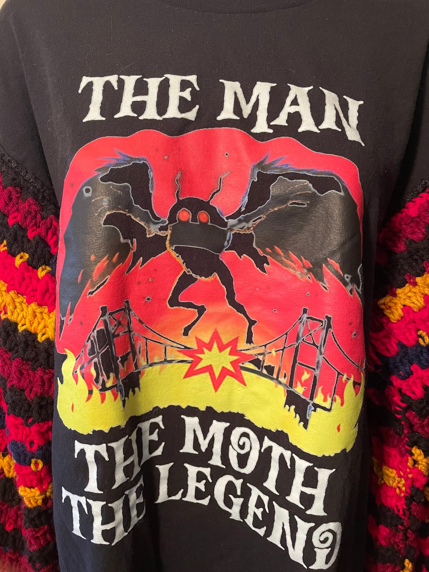 Cryptid Thrifted Upcycled Man Moth Legend T-shirt Sweater Size Large