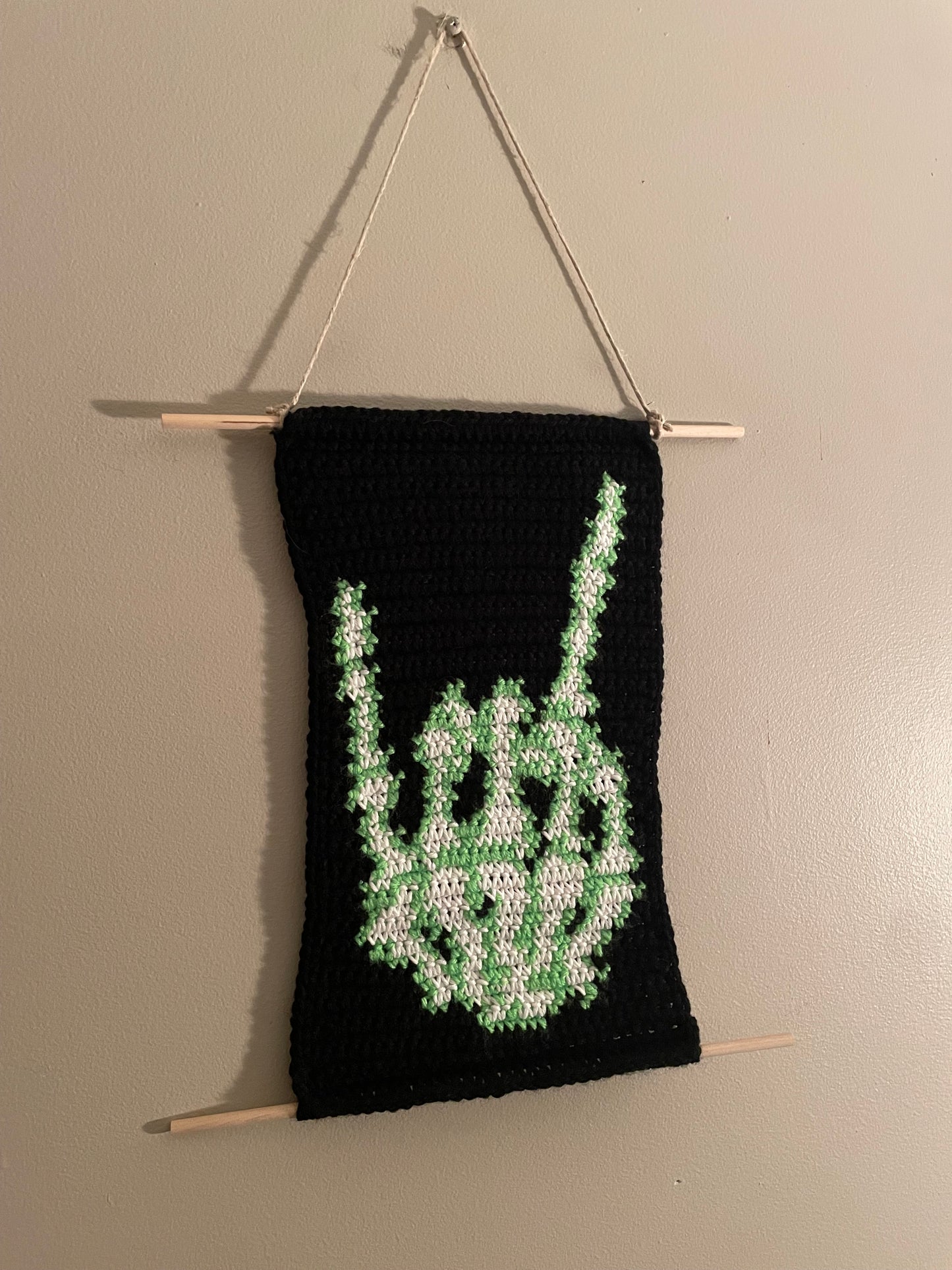 Crochet Glow in the Dark Skeleton  Rock Hand Hanging Tapestry