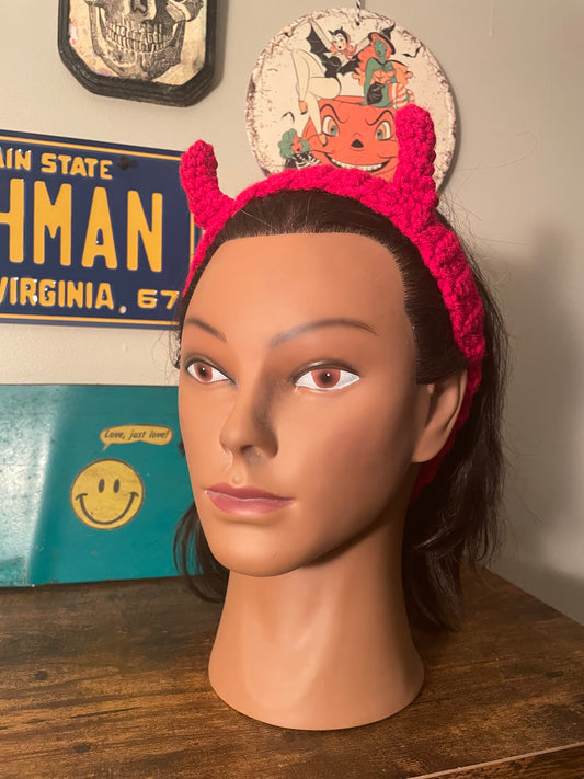 Crochet Lil Red Devil Horn Headband