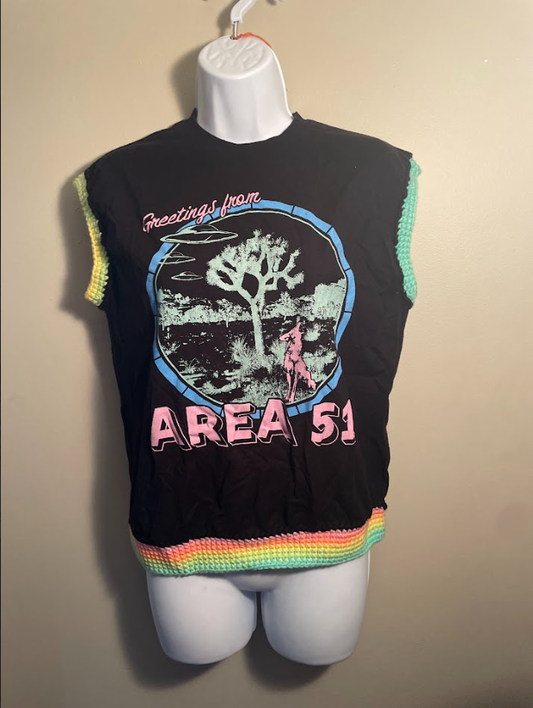 Cryptid Thrifted Upcycled Area 51 Crop Tank Size Medium
