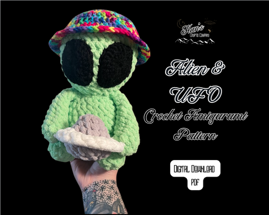 DIGITAL PDF DOWNLOAD* Crochet Pattern Alien with Hat and Ufo Amigurumi Plush