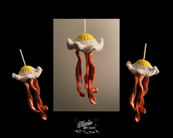 DIGITAL PDF DOWNLOAD* Crochet Pattern Bacon and Egg Ufo Amigurumi Home Decor