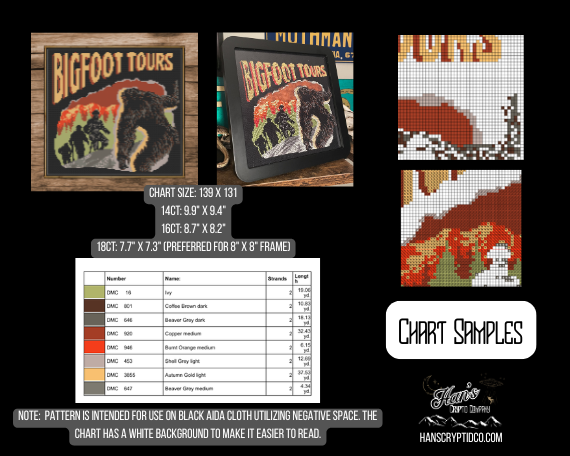 DIGITAL PDF DOWNLOAD* Cross Stitch Pattern Bigfoot Tours Vintage Style
