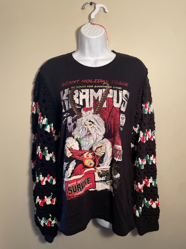 Cryptid Thrifted Upcycled Krampus T-shirt Sweater Size Medium