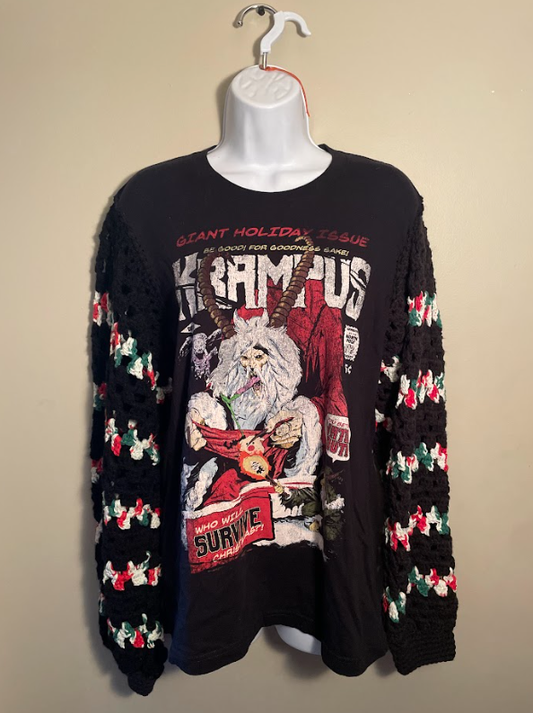 Cryptid Thrifted Upcycled Krampus T-shirt Sweater Size Medium