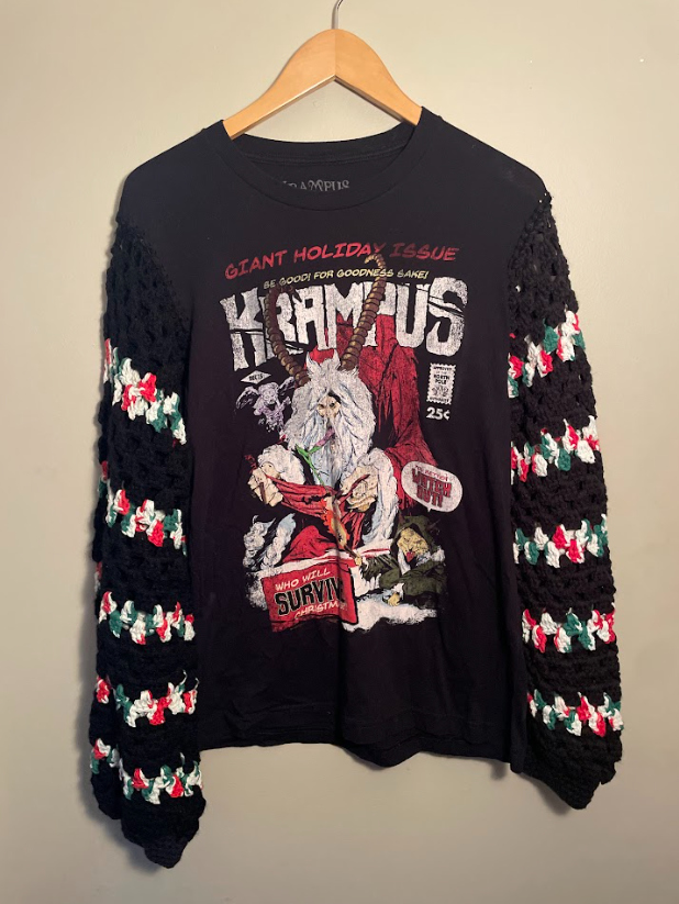 Cryptid Thrifted Upcycled Krampus T-shirt Sweater Size Medium