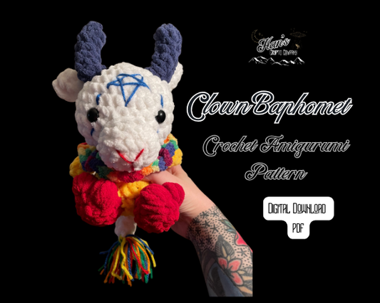 DIGITAL PDF DOWNLOAD* Crochet Pattern Clown Baphomet Amigurumi Plush