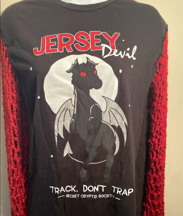 Cryptid Thrifted Jersey Devil Mesh Sleeve Upcycled Top Size Medium