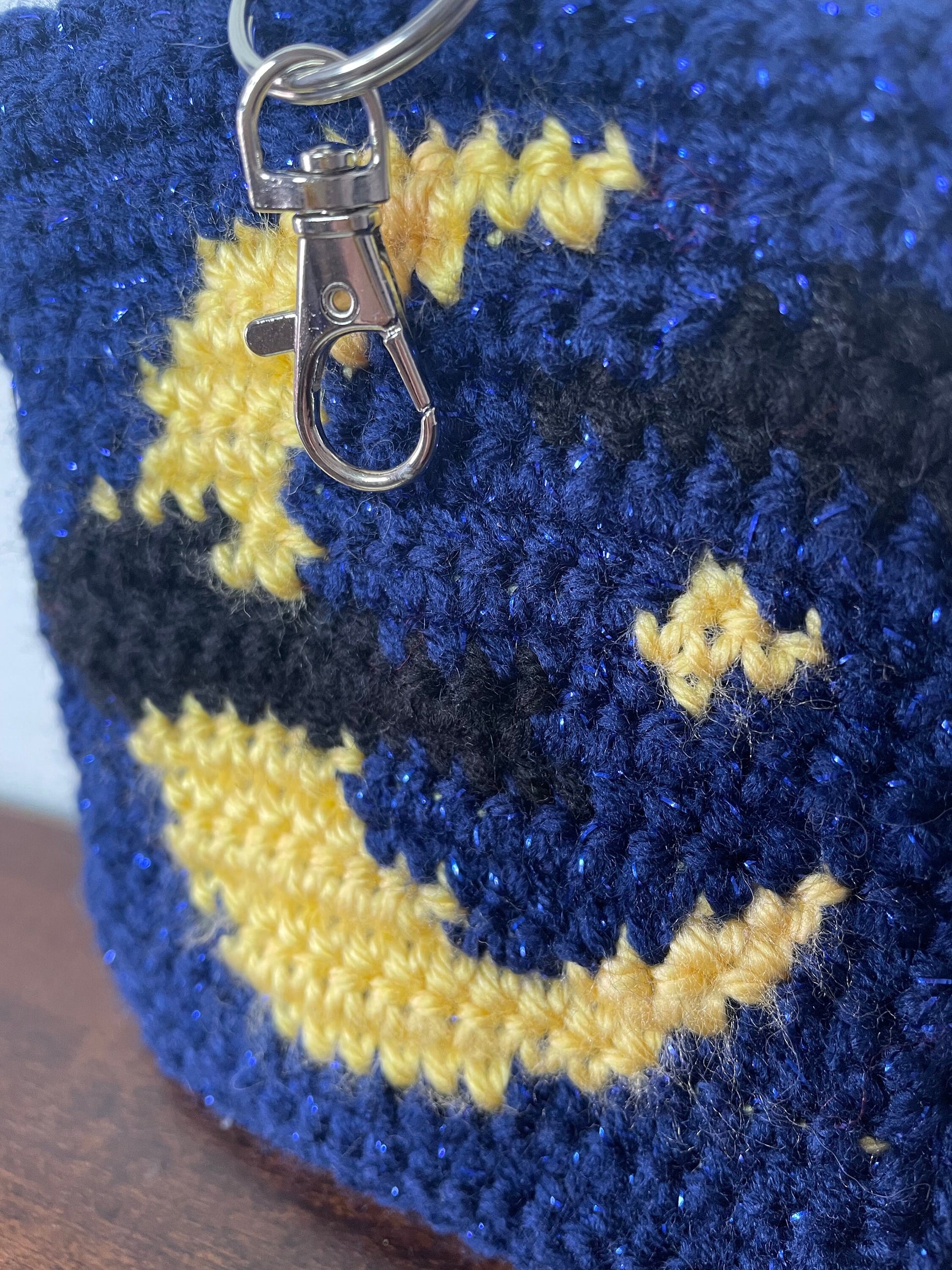 Crochet Midnight Sky Keychain Pouch / Witchy Alt Glitter Moon Coin Purse