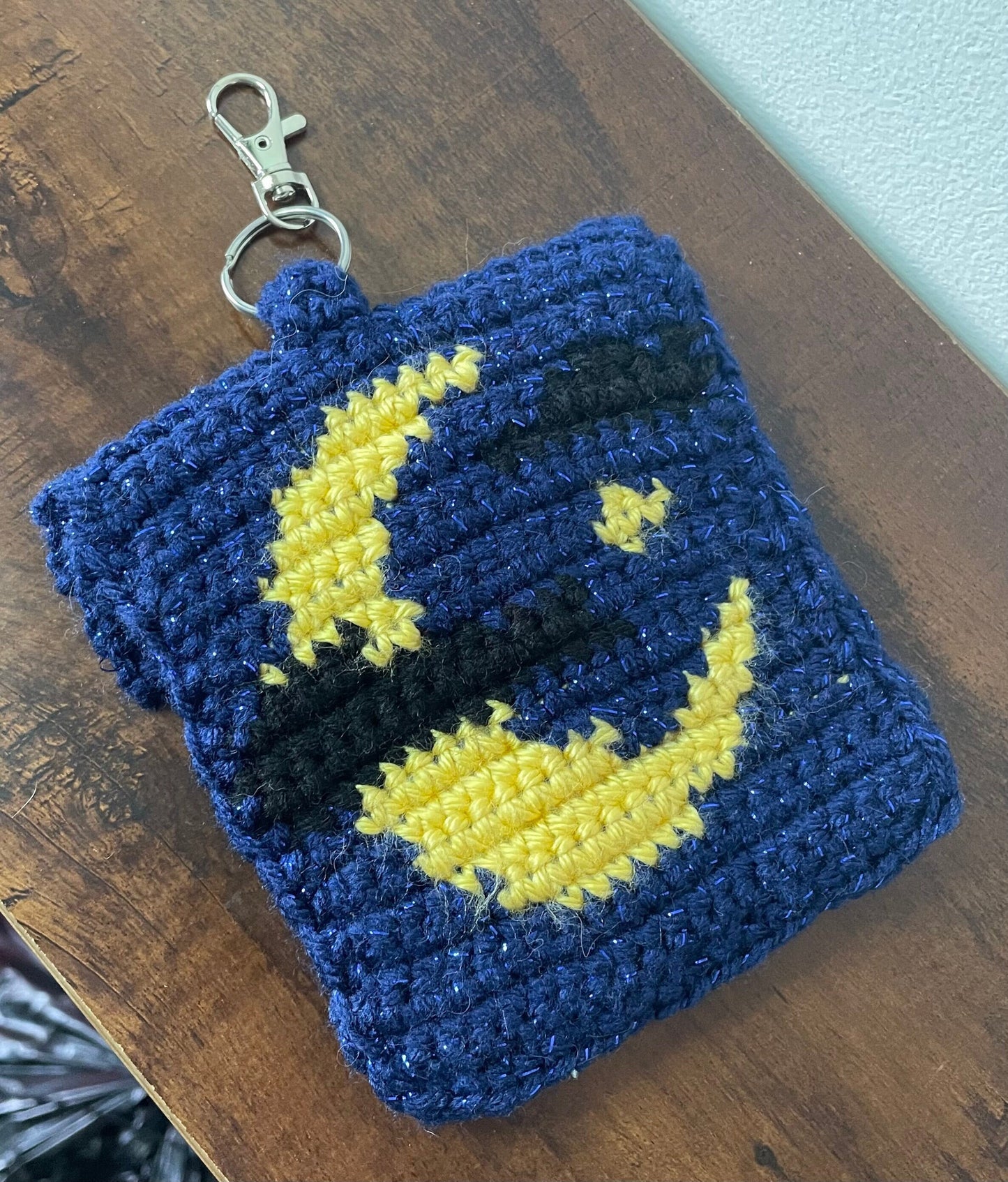 Crochet Midnight Sky Keychain Pouch / Witchy Alt Glitter Moon Coin Purse