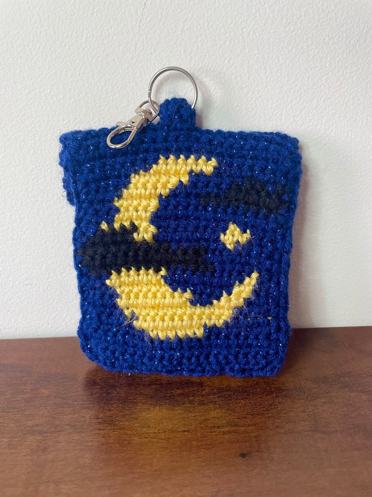 Crochet Midnight Sky Keychain Pouch / Witchy Alt Glitter Moon Coin Purse