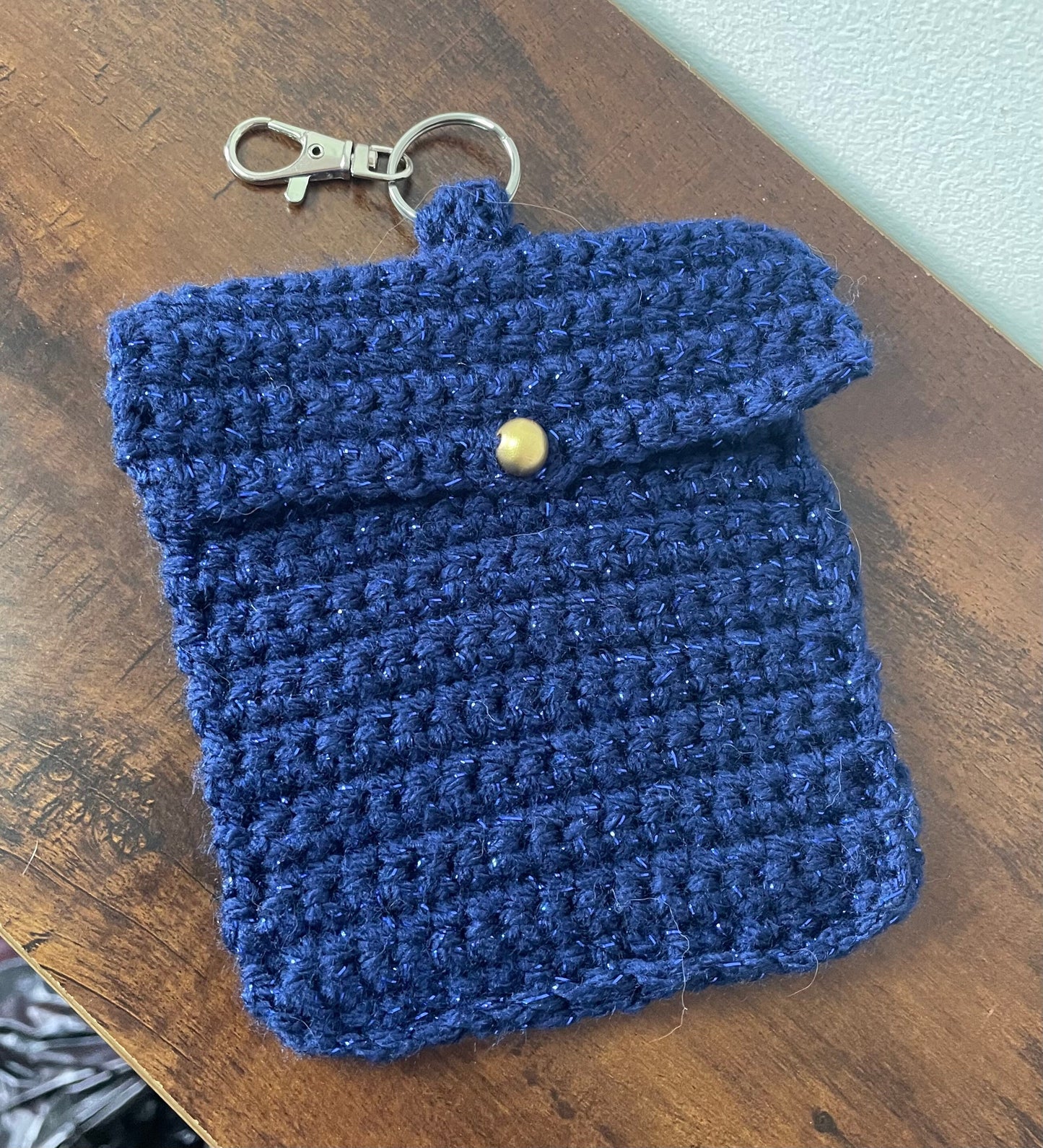 Crochet Midnight Sky Keychain Pouch / Witchy Alt Glitter Moon Coin Purse