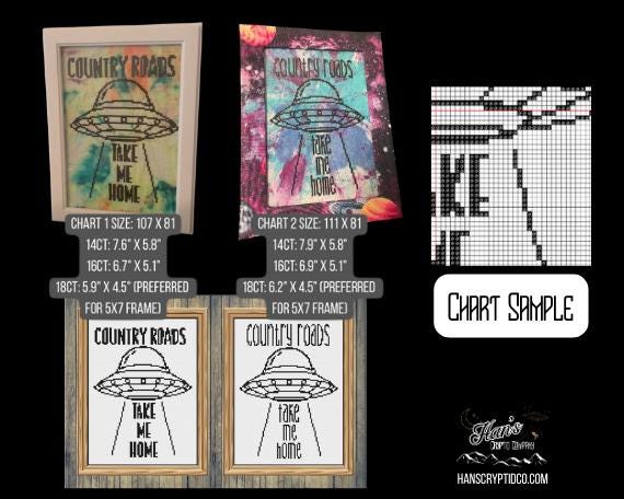 DIGITAL PDF DOWNLOAD* Cross Stitch Pattern Country Roads Take Me Home Ufo 2 Fonts