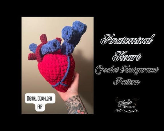 DIGITAL PDF DOWNLOAD* Crochet Pattern Anatomical Heart Amigurumi Plush