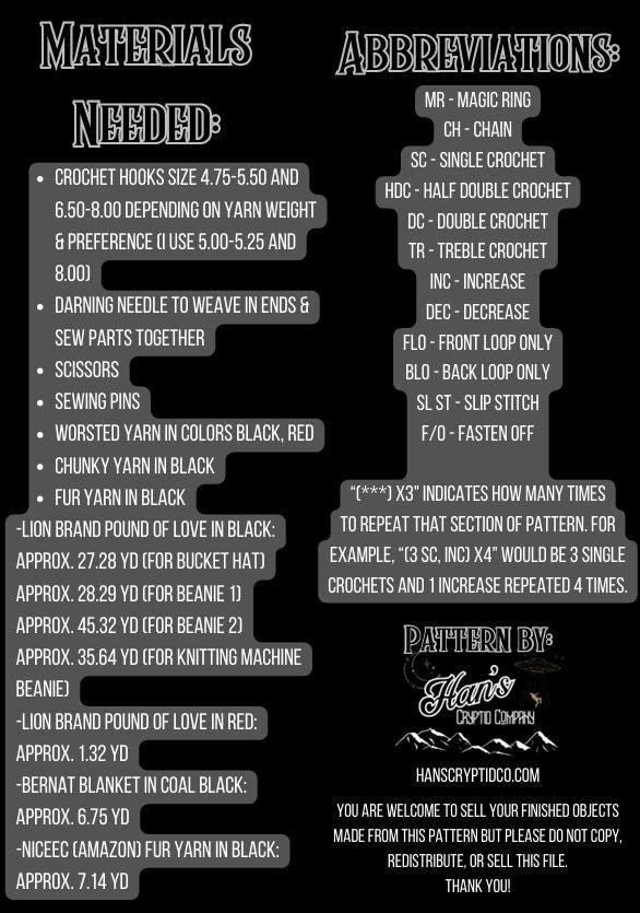 DIGITAL PDF DOWNLOAD* Crochet Pattern 4 in 1 Mothman Bucket Hat and Beanie